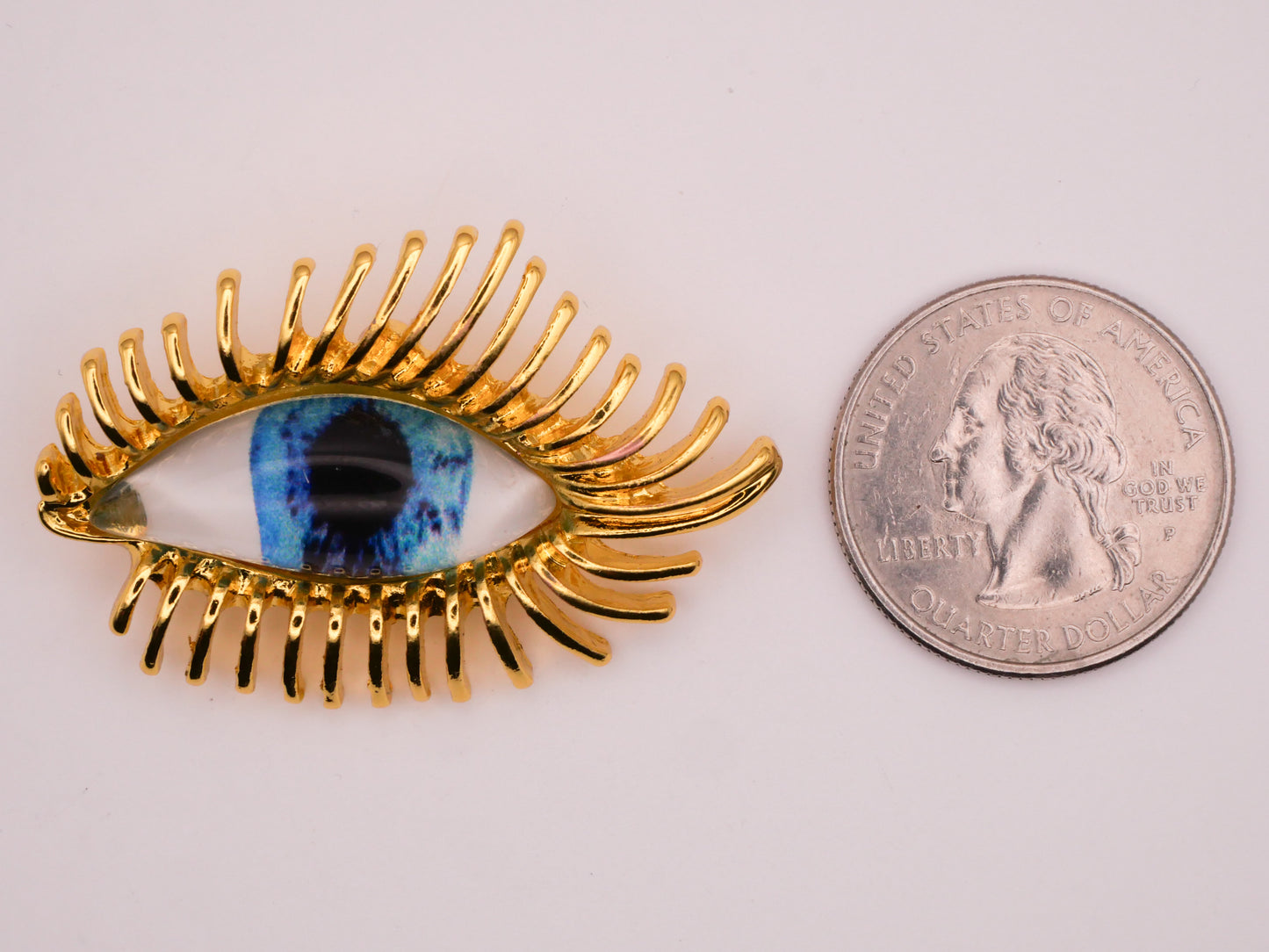 Eye Eyelashes Glass Gold Metal Large Button 31x43mm