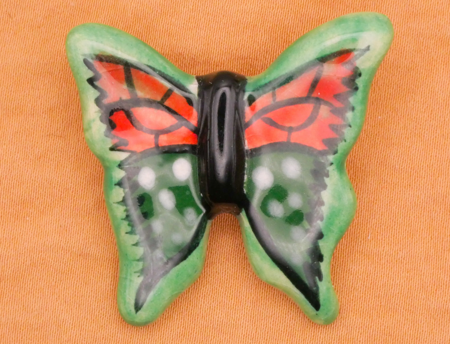 Butterfly Green Orange Large Hand-Painted Ceramic WW Studio Button 35x36mm