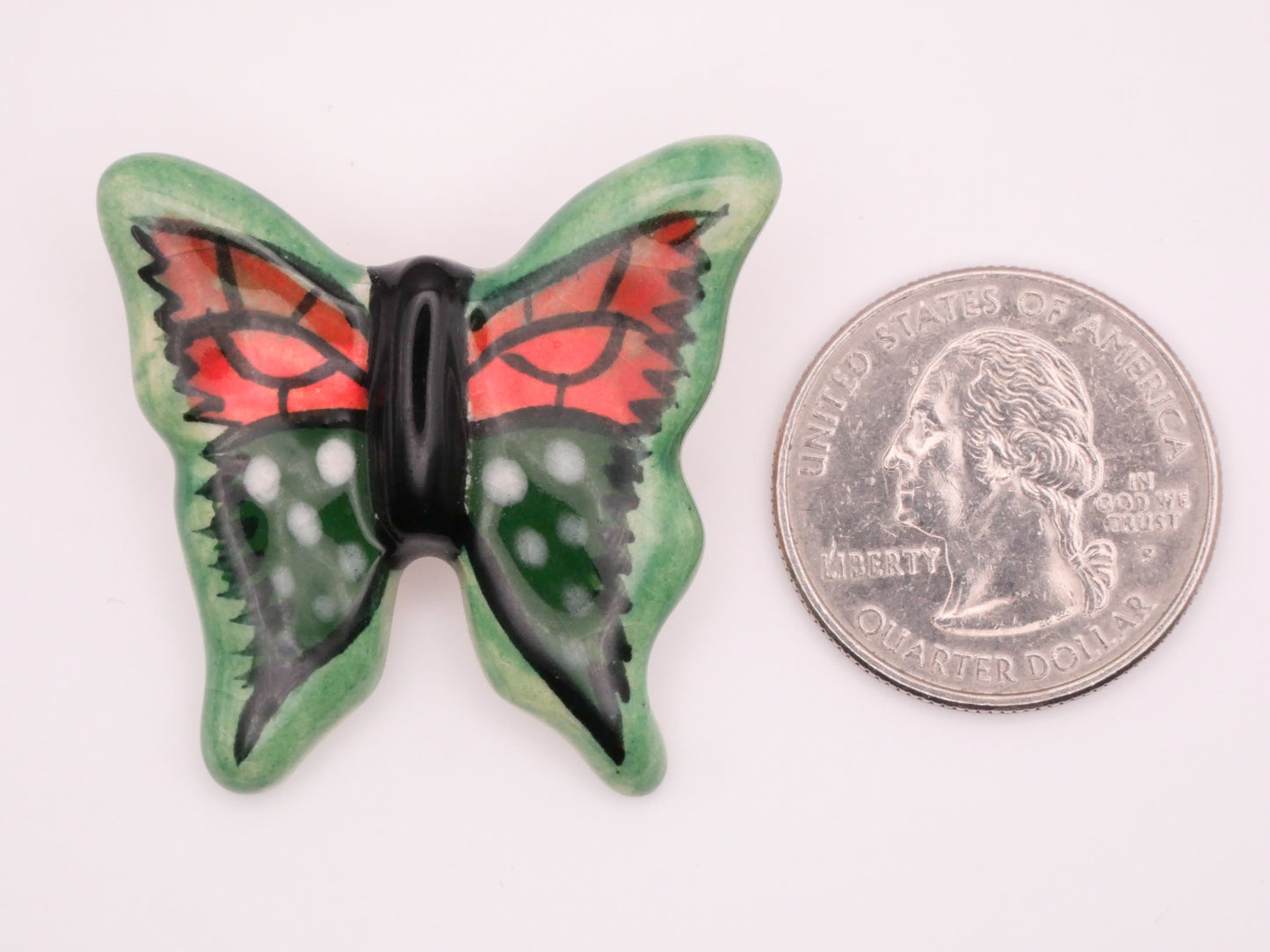 Butterfly Green Orange Large Hand-Painted Ceramic WW Studio Button 35x36mm