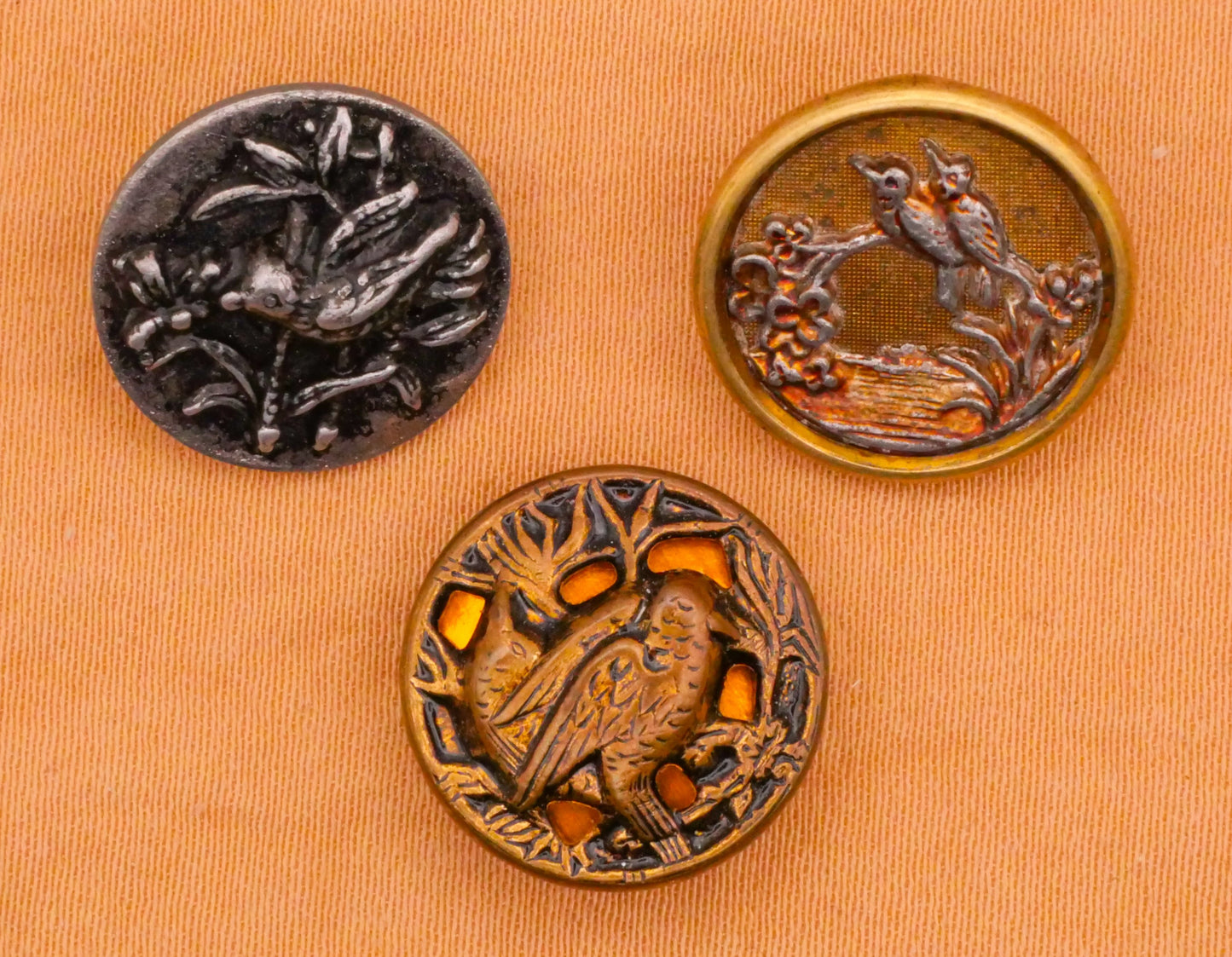 Bird Birds Antique Metal Button Various 15-16mm