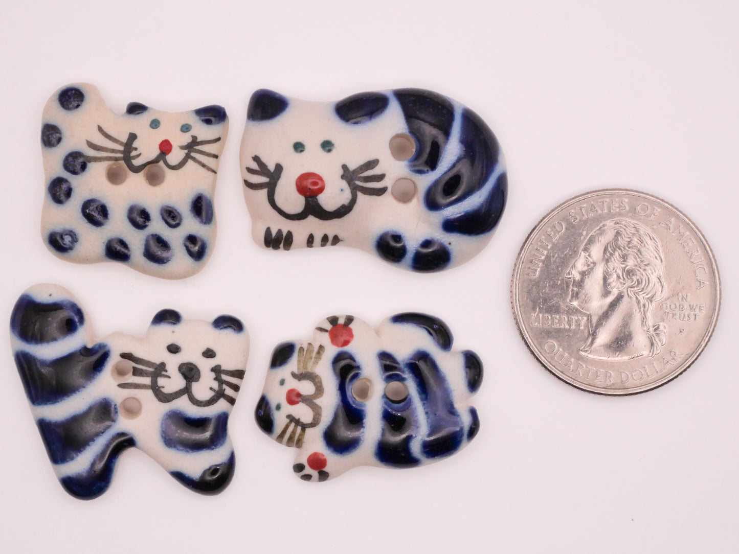 Cat Kitty Blue Ware Hand-Painted Ceramic Button Various 19-31mm