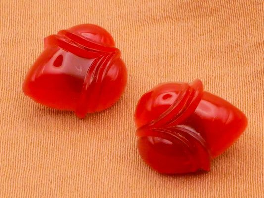 Acorn Carnelian Red Glass Pair of Buttons 10x12mm