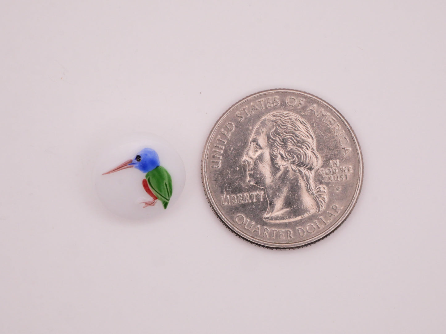 Hummingbird Bird Vintage Hand-Painted White Glass Button 14mm
