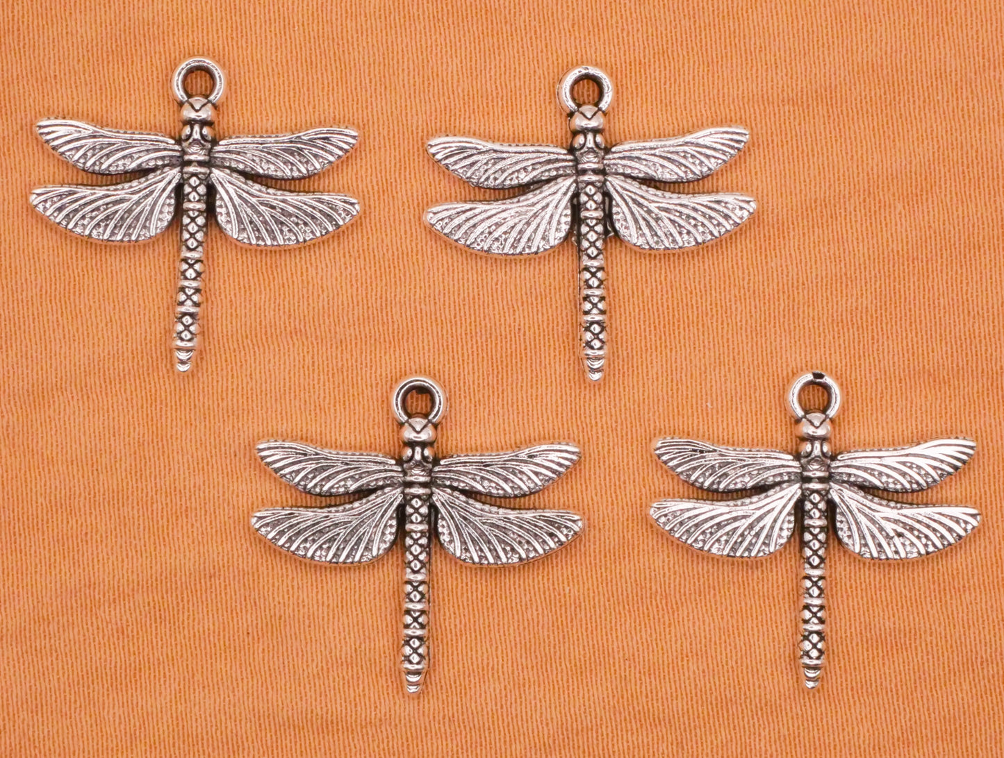 Dragonfly Realistic Silver Metal Set of Four Charms 18mm