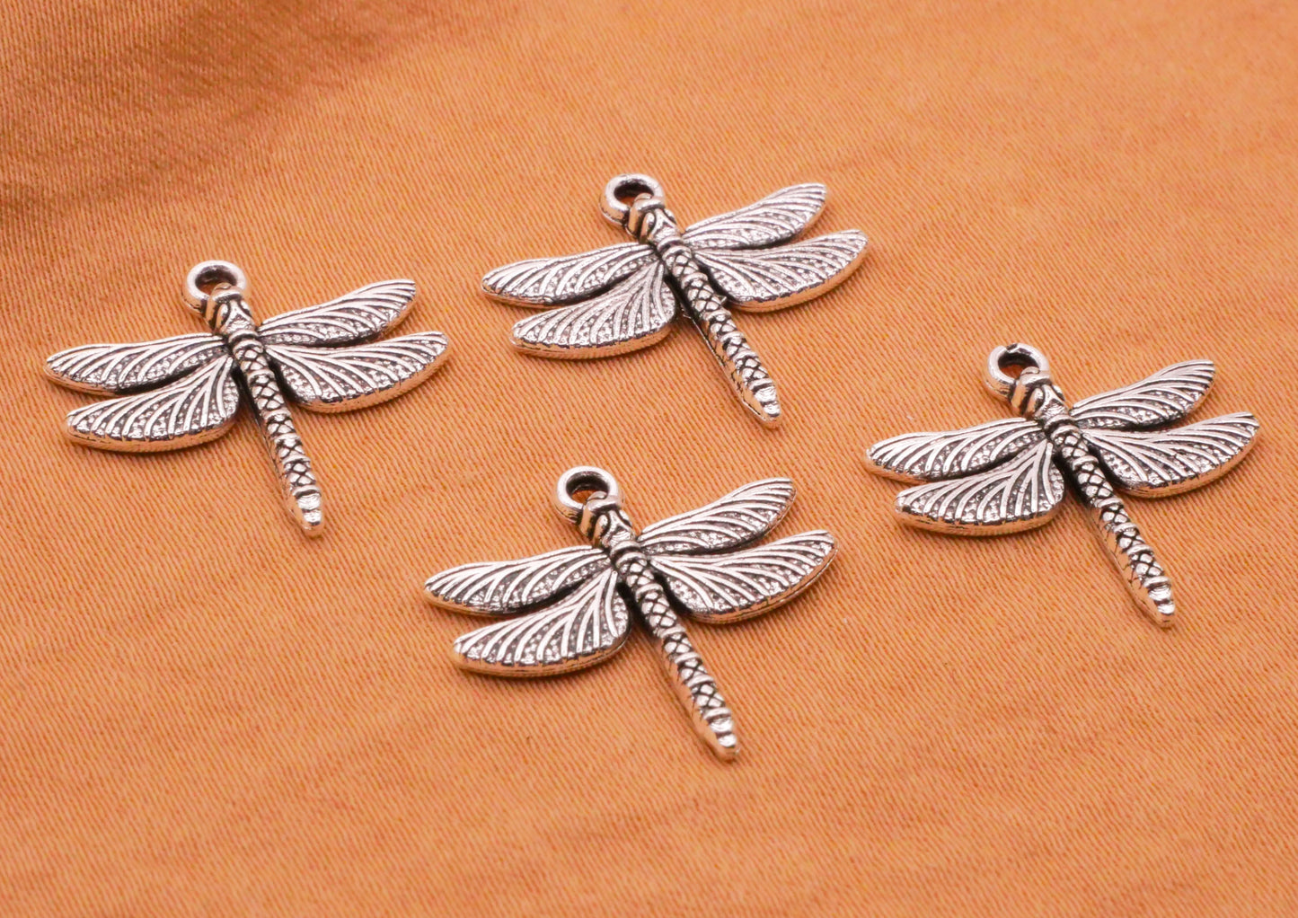 Dragonfly Realistic Silver Metal Set of Four Charms 18mm