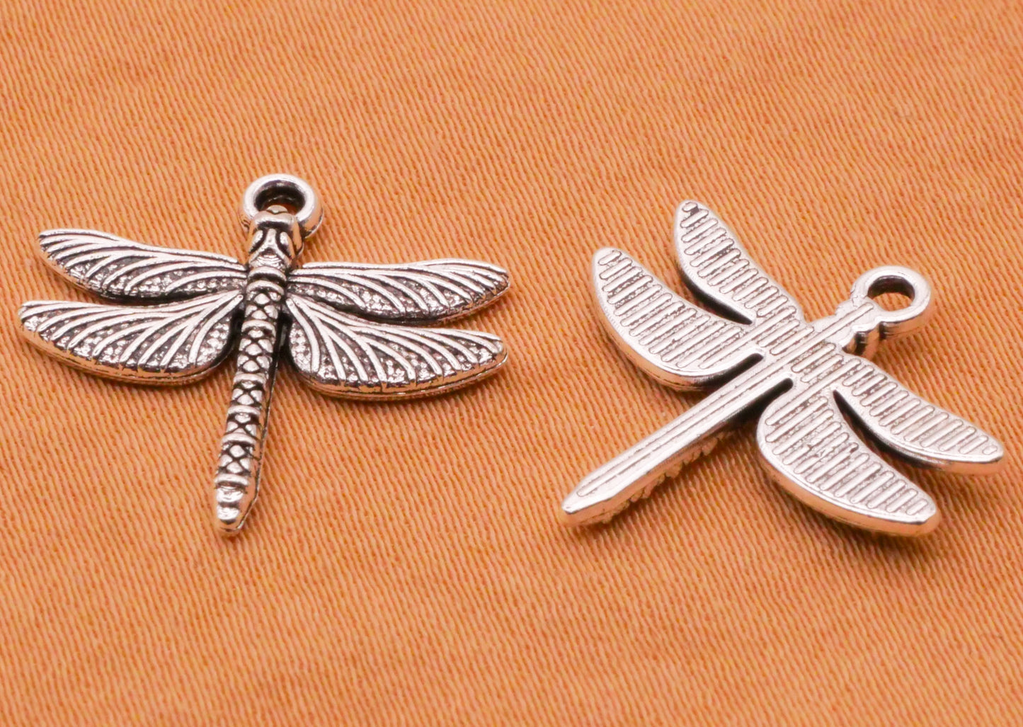 Dragonfly Realistic Silver Metal Set of Four Charms 18mm