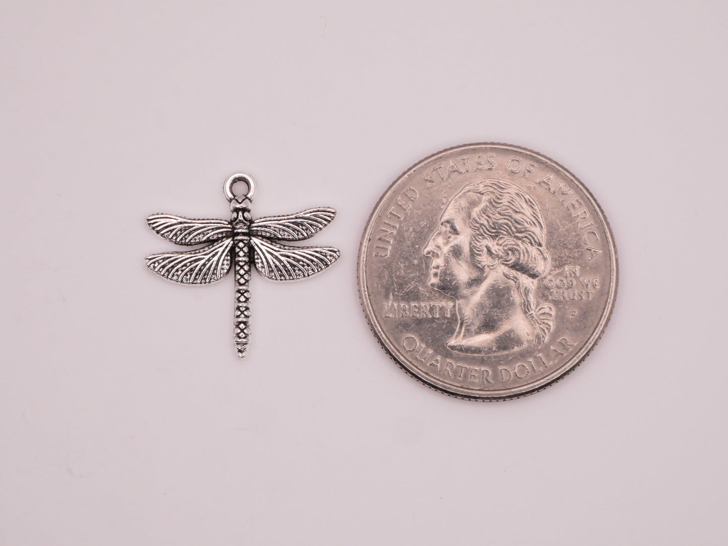 Dragonfly Realistic Silver Metal Set of Four Charms 18mm