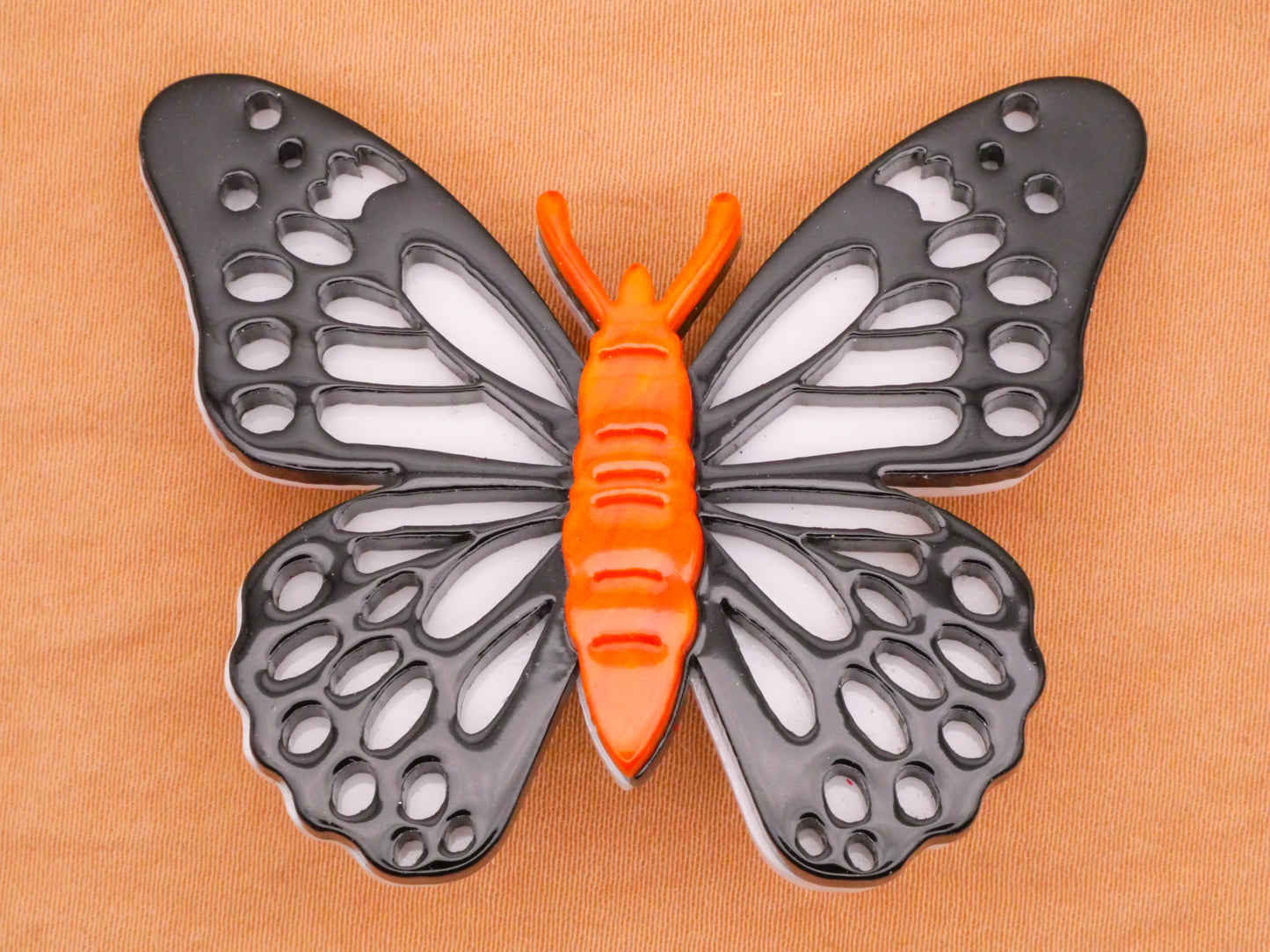Butterfly Black White Amber Large Acrylic Plastic Button 44x52mm