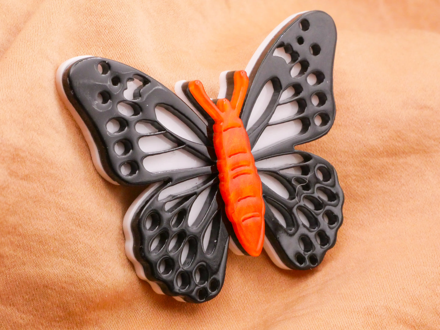 Butterfly Black White Amber Large Acrylic Plastic Button 44x52mm
