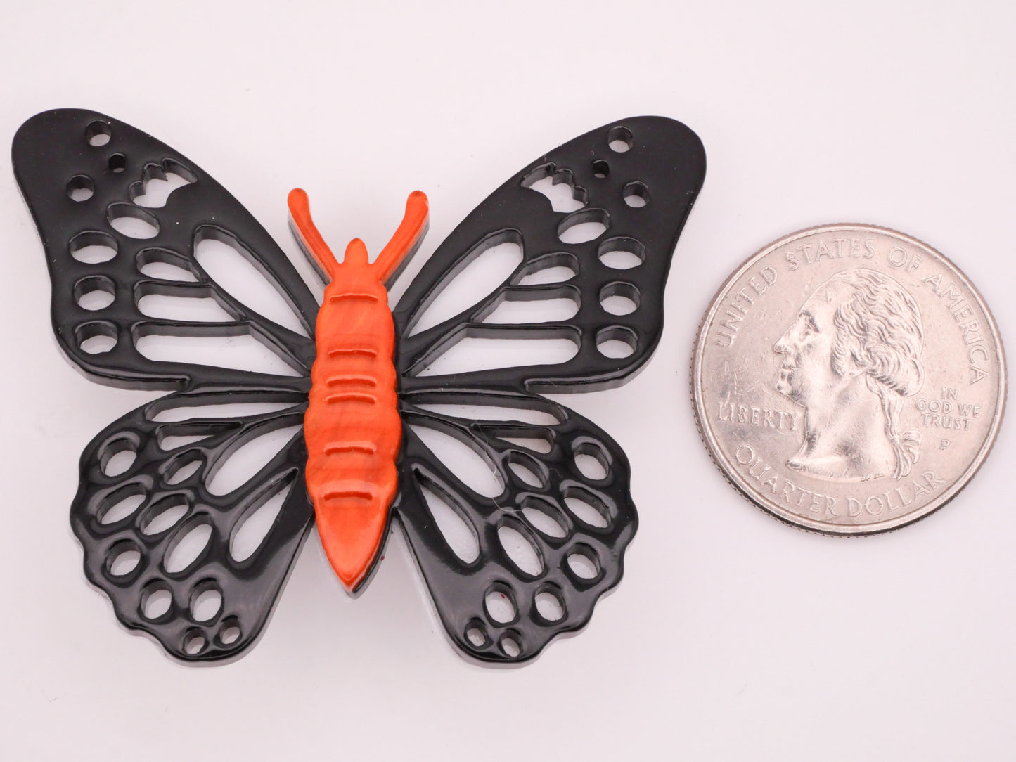 Butterfly Black White Amber Large Acrylic Plastic Button 44x52mm