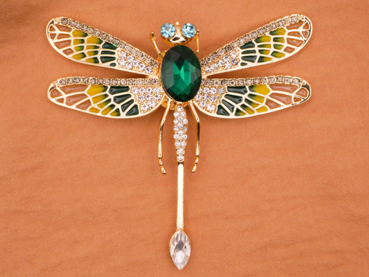 Dragonfly Moveable Emerald Rhinestone Gold Metal Large Button 62x70mm
