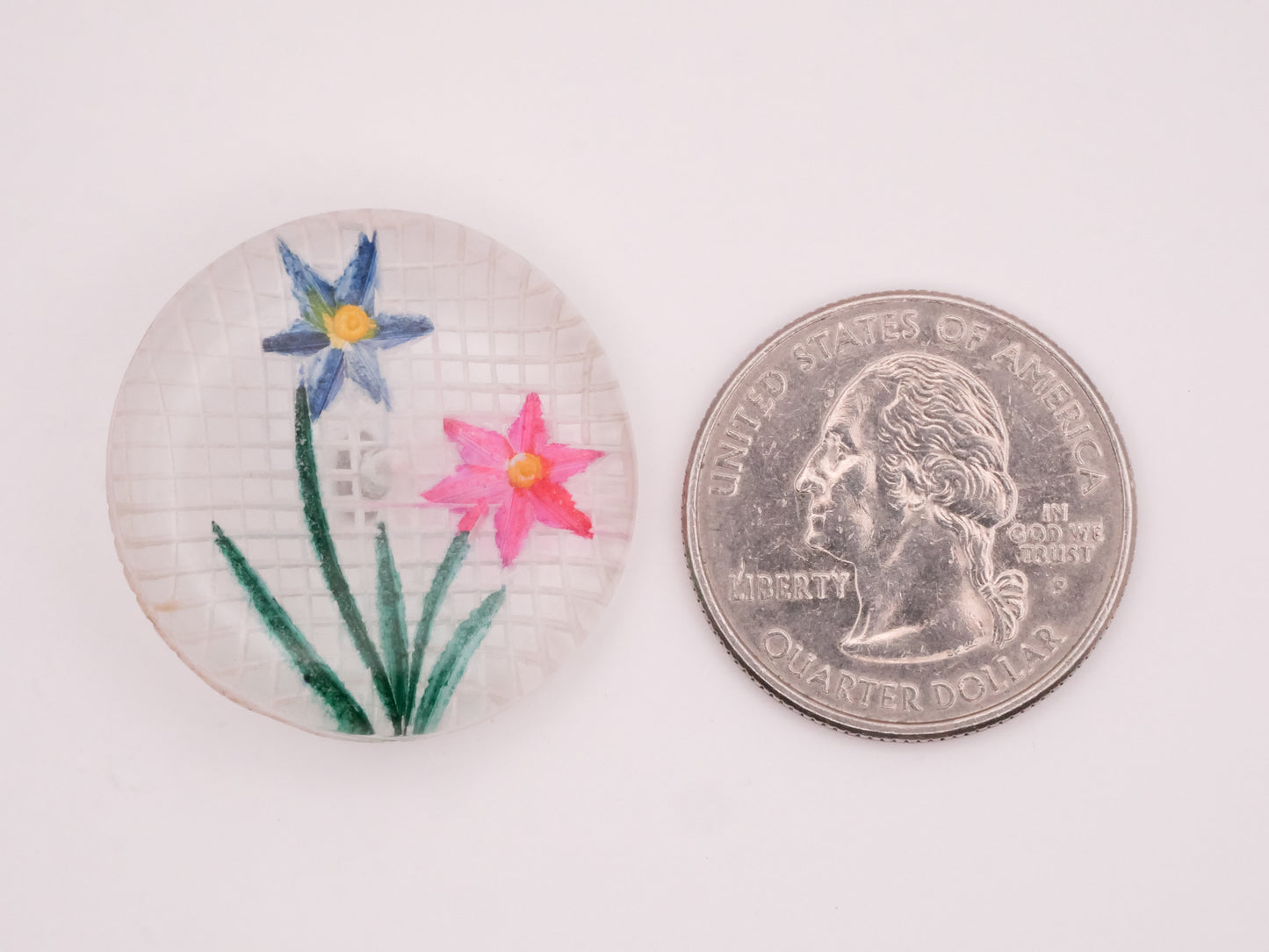 Flower Duo Hatch Design Intaglio Lucite Plastic Button 28mm