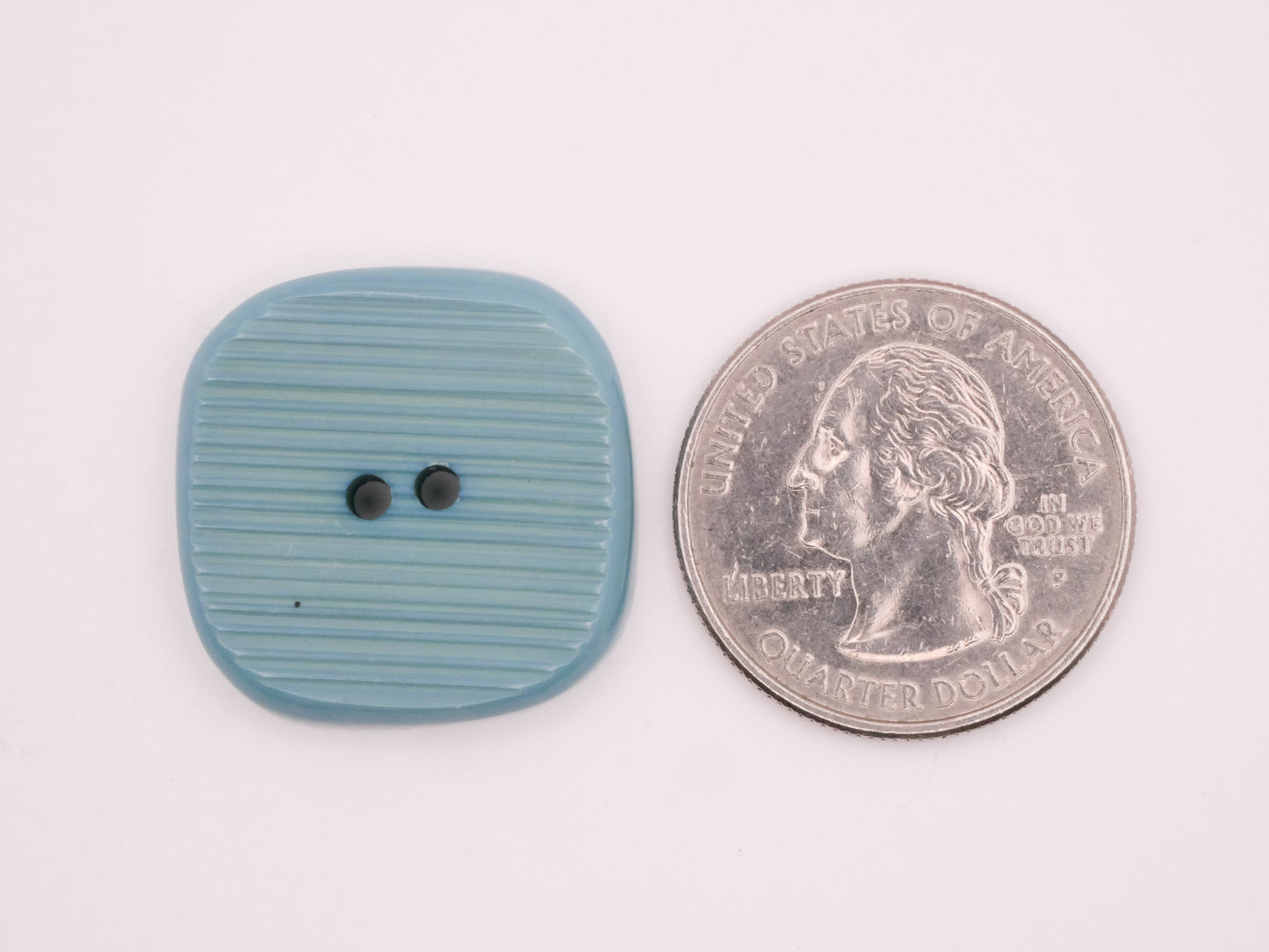Teal Blue Green Ribbed Squarish Plastic Set of Four Buttons 24x25mm