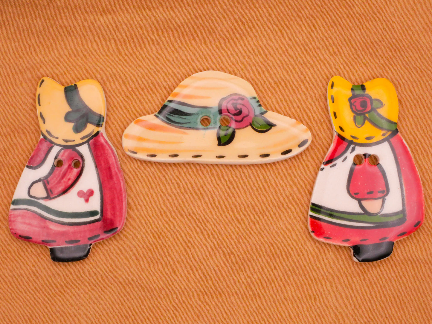 Bonnet Girl Hat Hand-Painted Ceramic Button Various 20-40mm