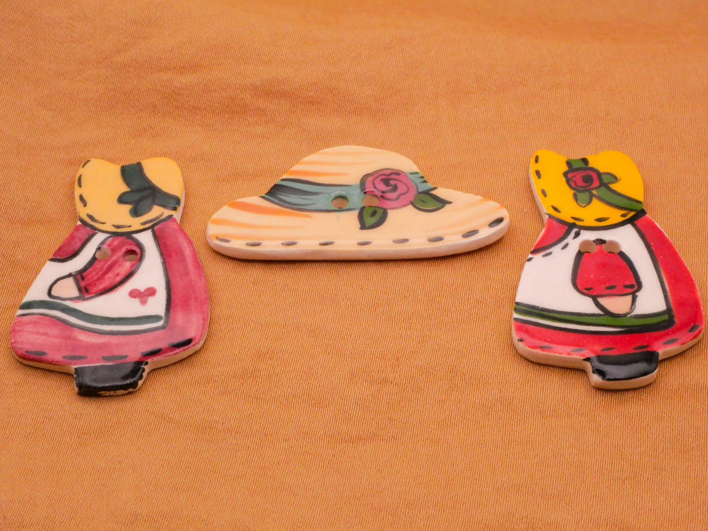 Bonnet Girl Hat Hand-Painted Ceramic Button Various 20-40mm
