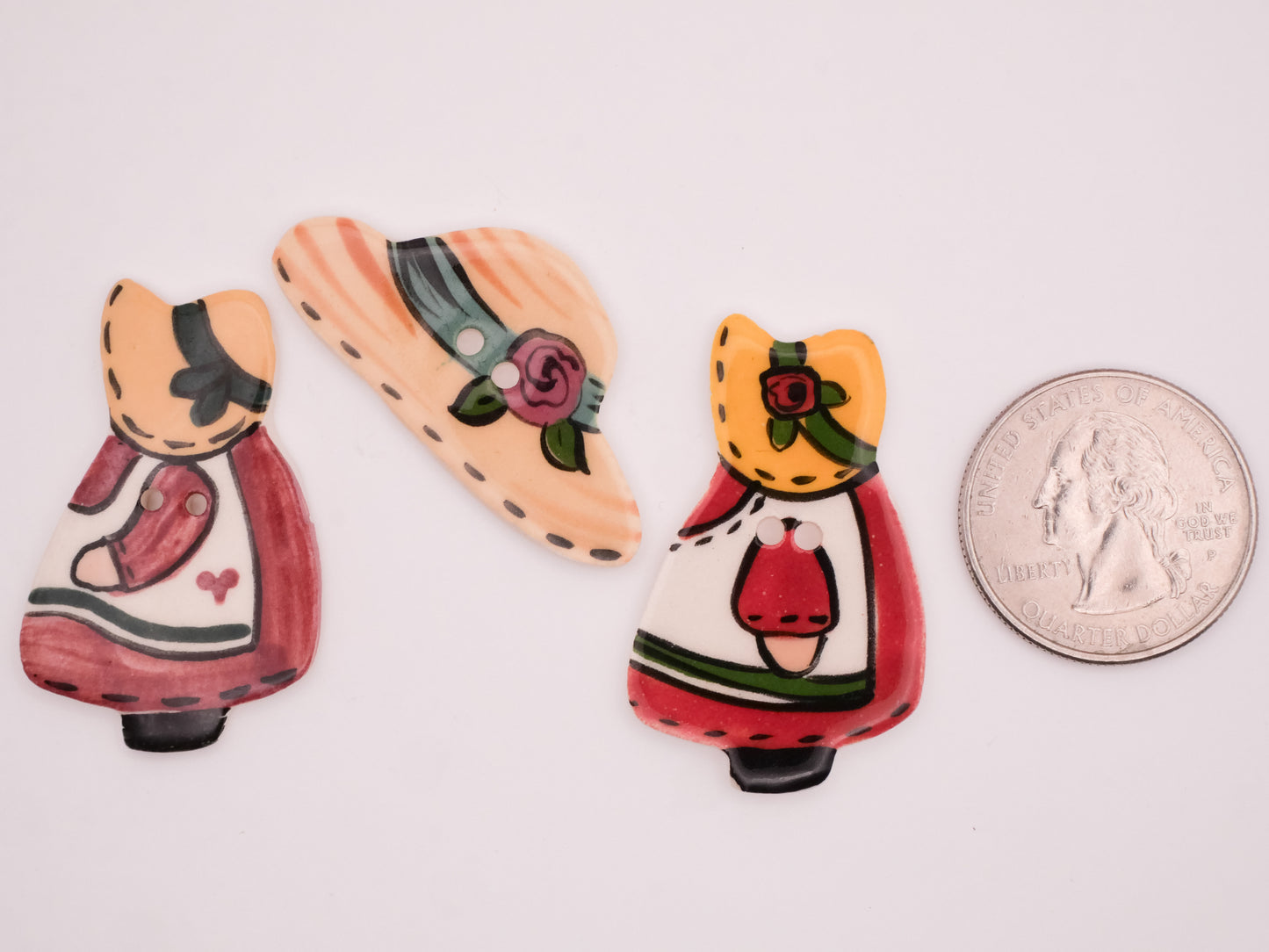 Bonnet Girl Hat Hand-Painted Ceramic Button Various 20-40mm