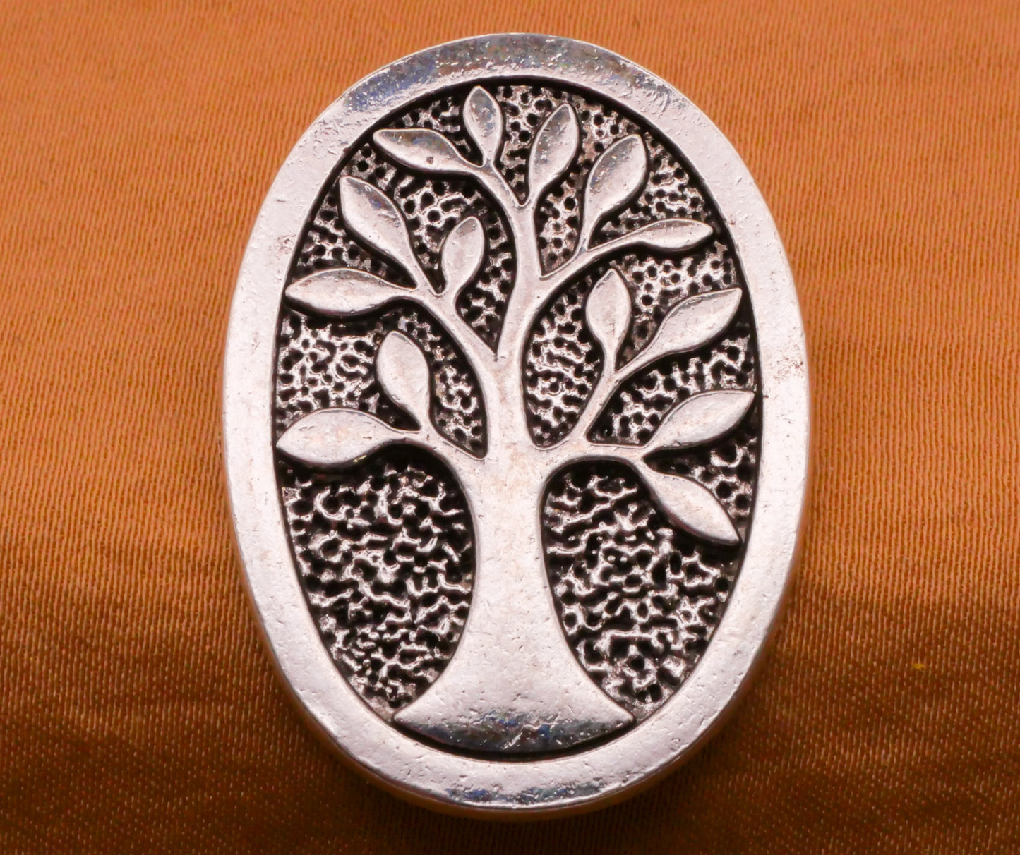 Tree Spring Leaves Antiqued Silver Metal Large Button 26x35mm