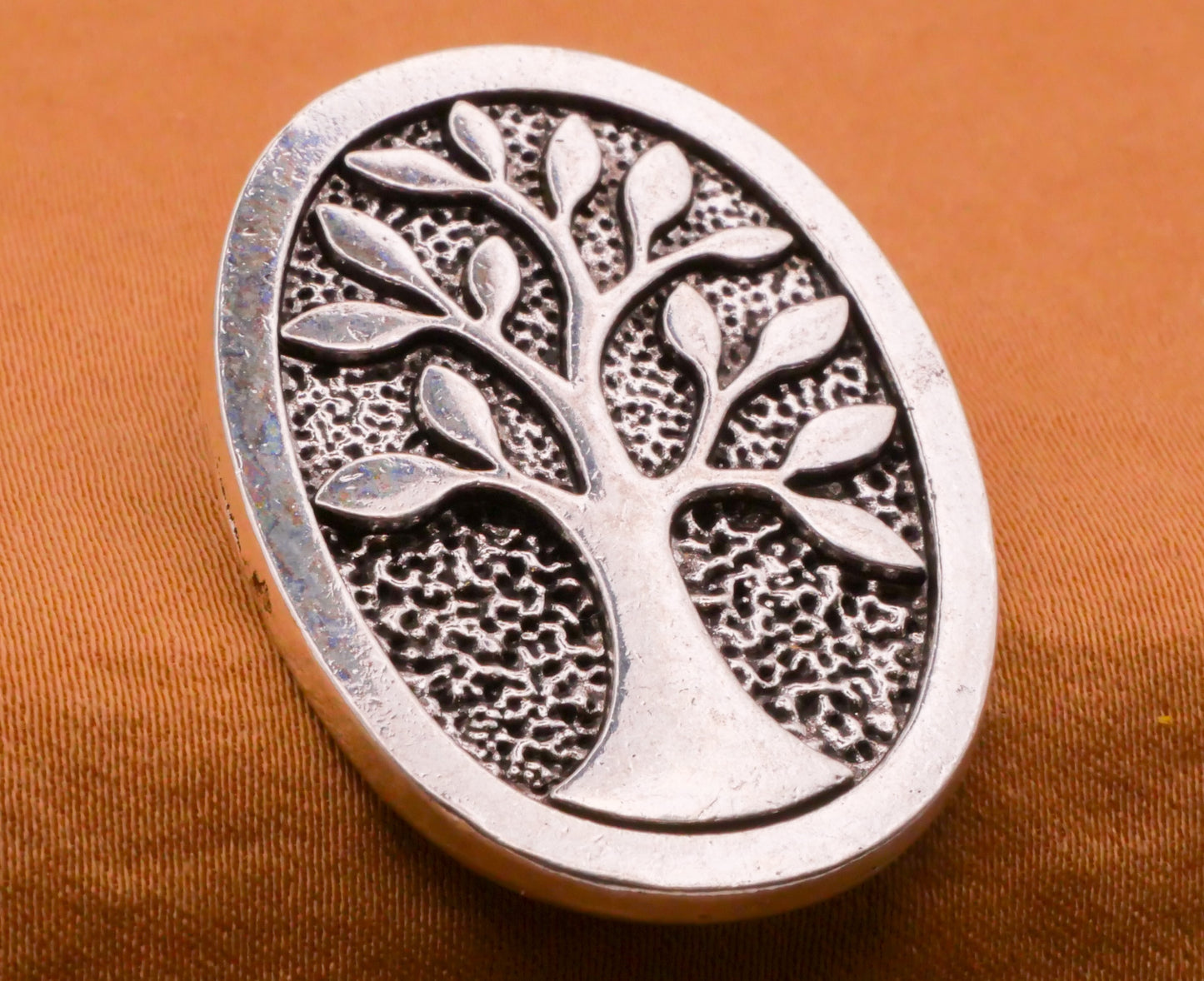 Tree Spring Leaves Antiqued Silver Metal Large Button 26x35mm
