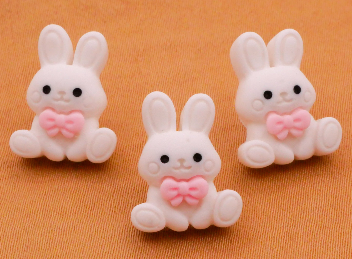 Bunny Rabbit White Pink Bow Plastic Set of Three Buttons 12x15mm