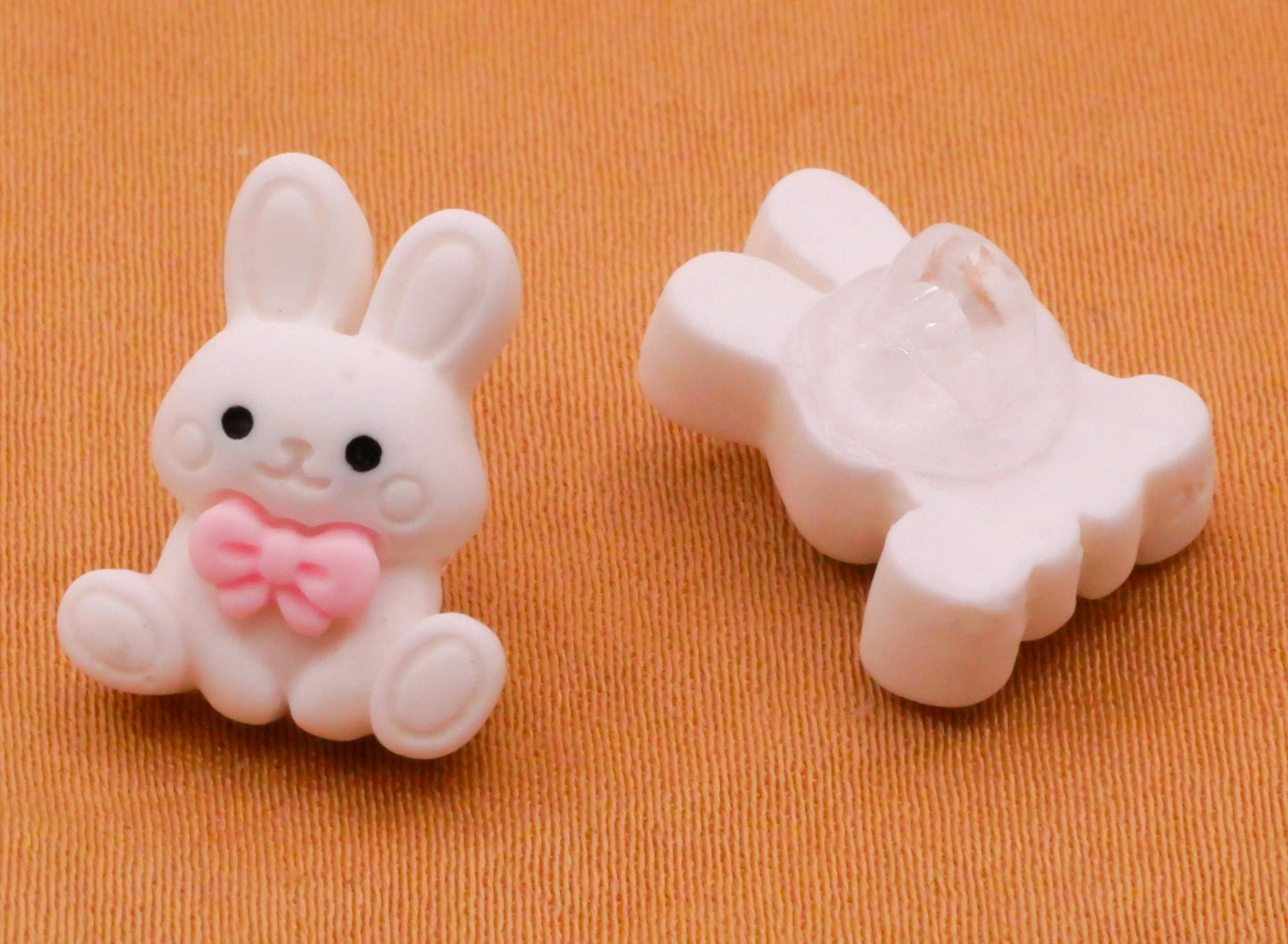 Bunny Rabbit White Pink Bow Plastic Set of Three Buttons 12x15mm
