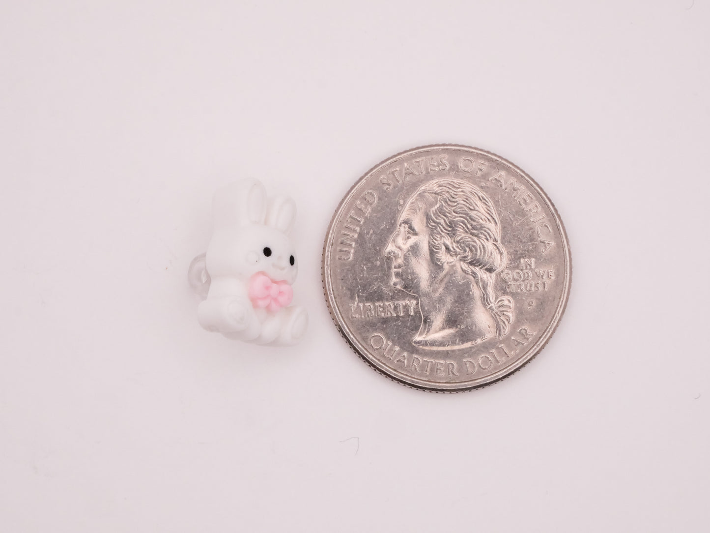 Bunny Rabbit White Pink Bow Plastic Set of Three Buttons 12x15mm