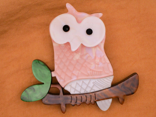 Owl Branch Large Pearlized Pink Acrylic Plastic Button 65x69mm