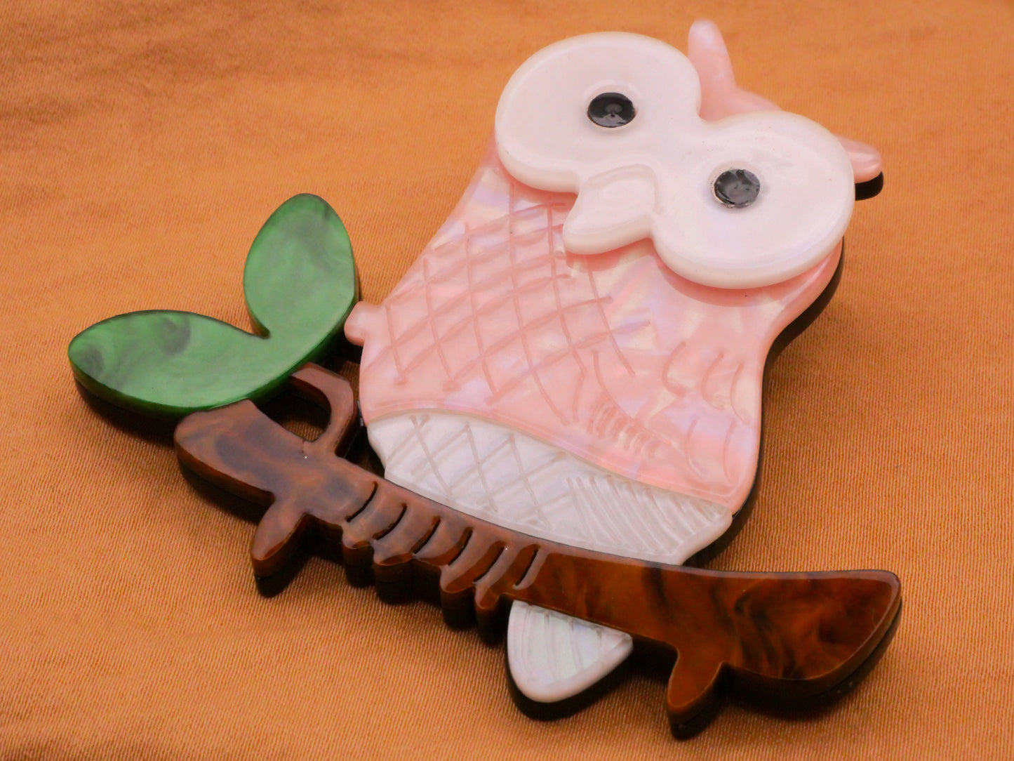 Owl Branch Large Pearlized Pink Acrylic Plastic Button 65x69mm