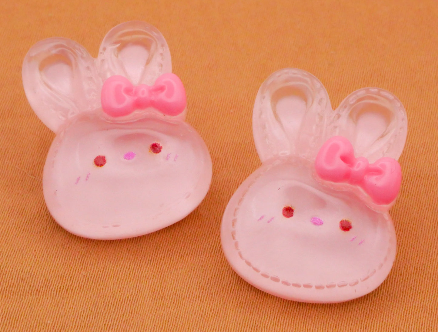 Bunny Rabbit Pale Pink Bow Plastic Pair of Buttons 19x24mm