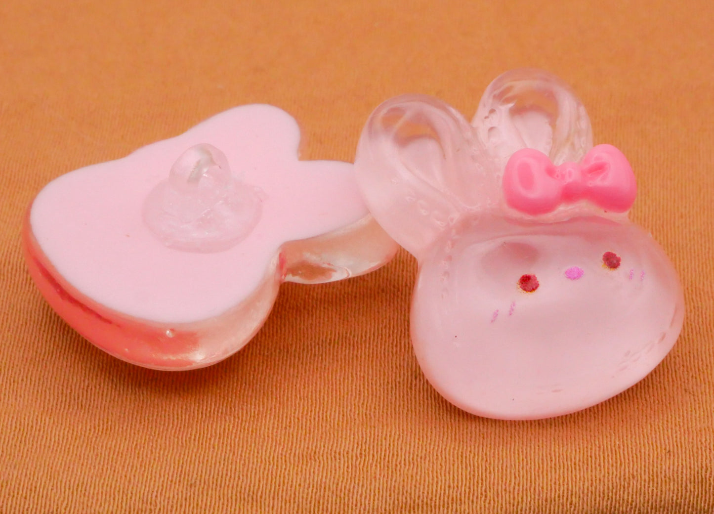 Bunny Rabbit Pale Pink Bow Plastic Pair of Buttons 19x24mm
