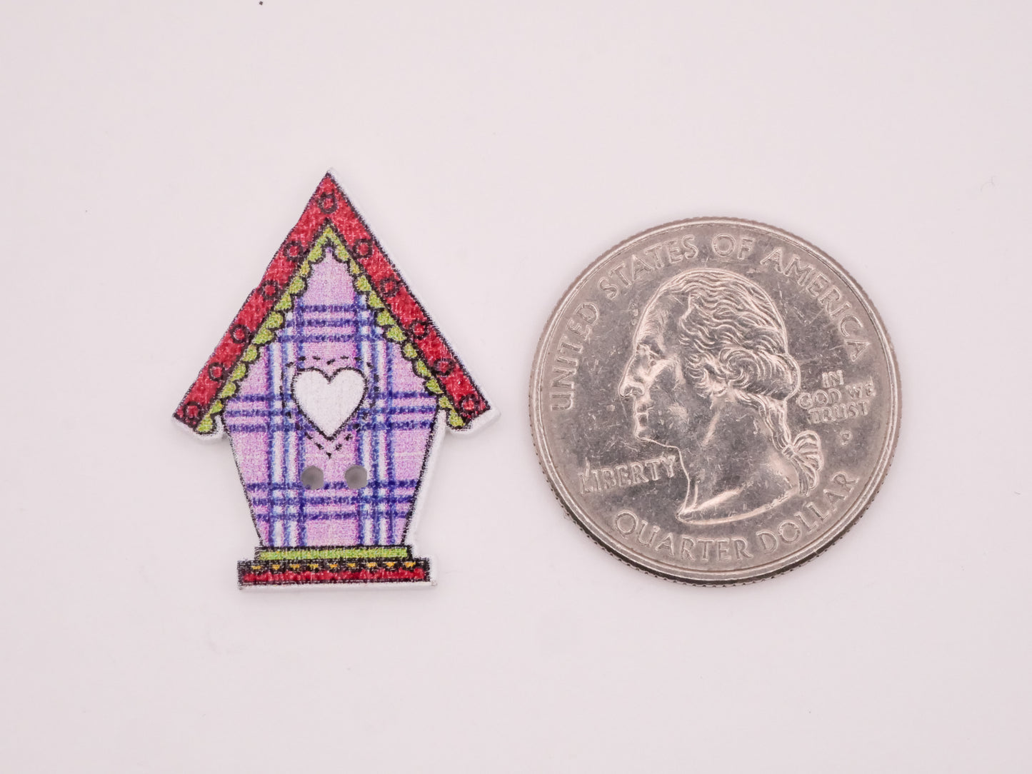Birdhouse Bird House Patterned Wood Set of Ten Buttons 22x28mm