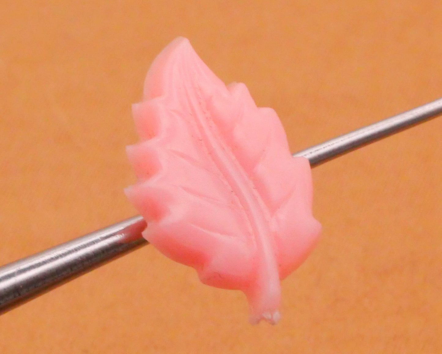 Leaf Pale Pink Vintage Plastic Button 10x16mm