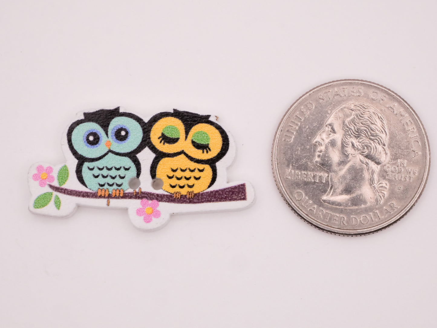 Owl Friends Branch Wood Set of Ten Buttons 19x35mm