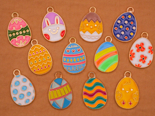Easter Egg Decorated Enamel Metal Set of Twelve Charms Embellishments 14x22mm