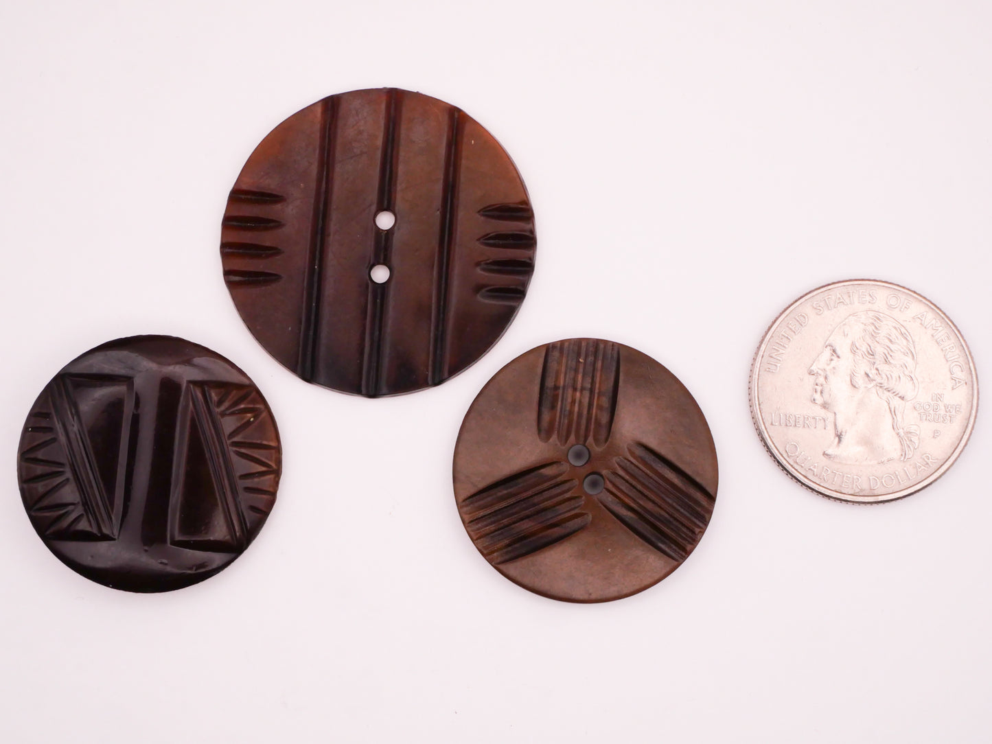 Tribal Carved Look Brown Celluloid Early Plastic Button Various 27-34mm
