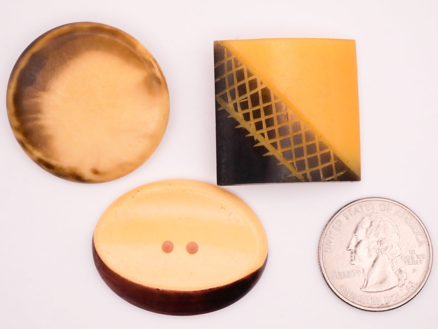 Two-Tone Brown Ivory Celluloid Early Plastic Button Various 29-35mm