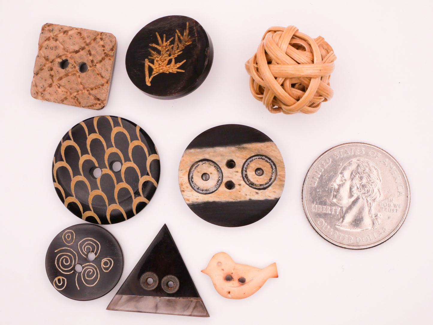 Natural Material Horn Coconut Shell Rattan Button Various 10-25mm
