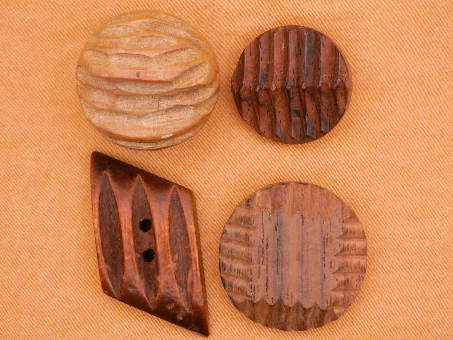 Carved Lines Wood Vintage Button Various 20-28mm