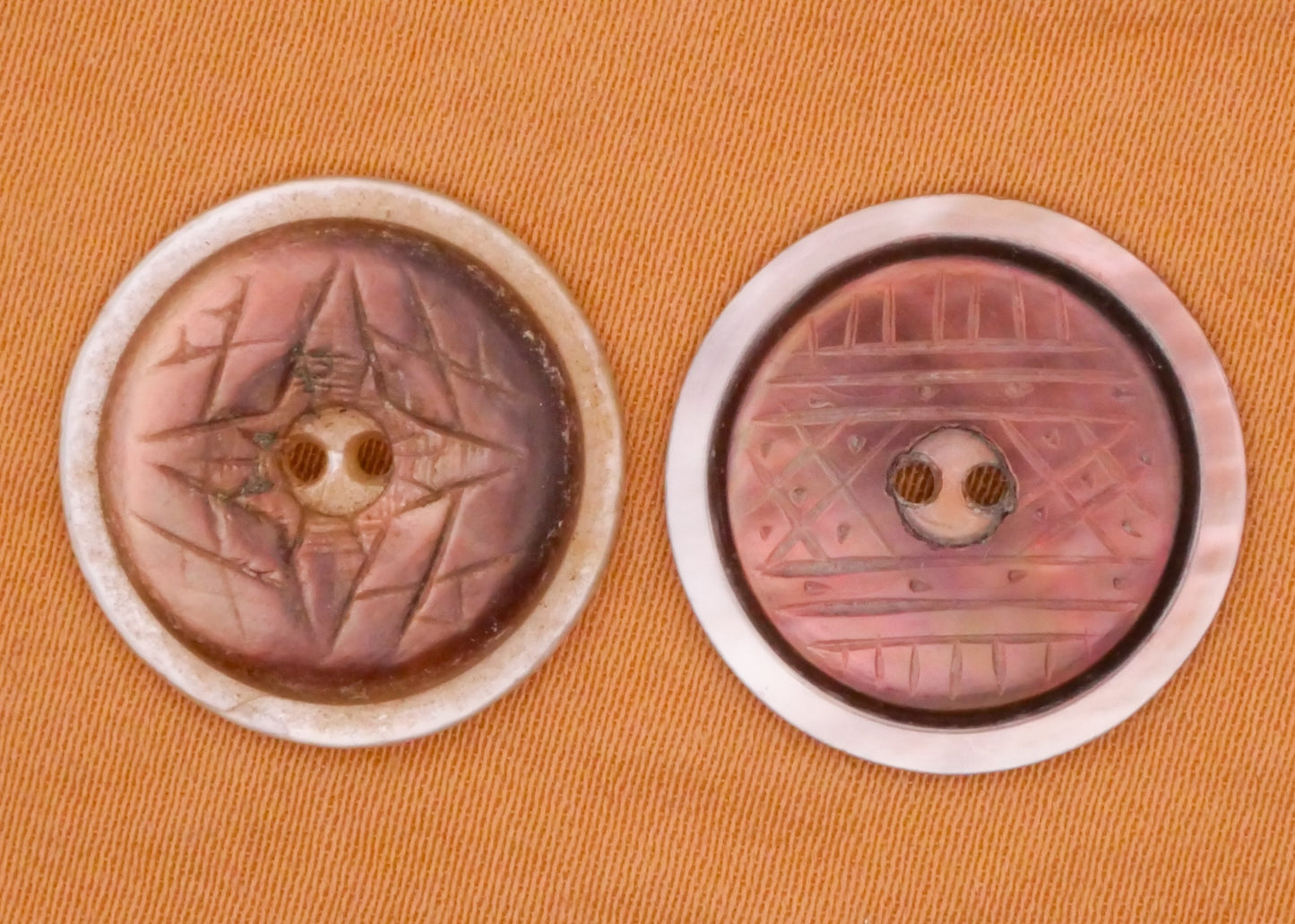 Tribal Design Etched Smoky Mother of Pearl Antique Button Various 17-18mm