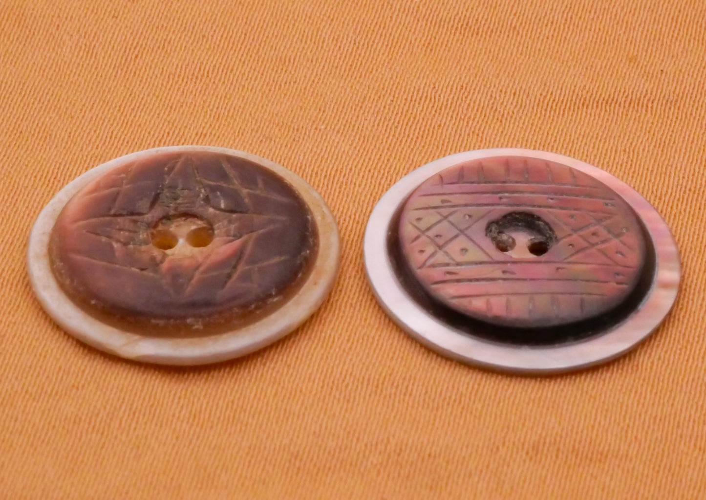 Tribal Design Etched Smoky Mother of Pearl Antique Button Various 17-18mm