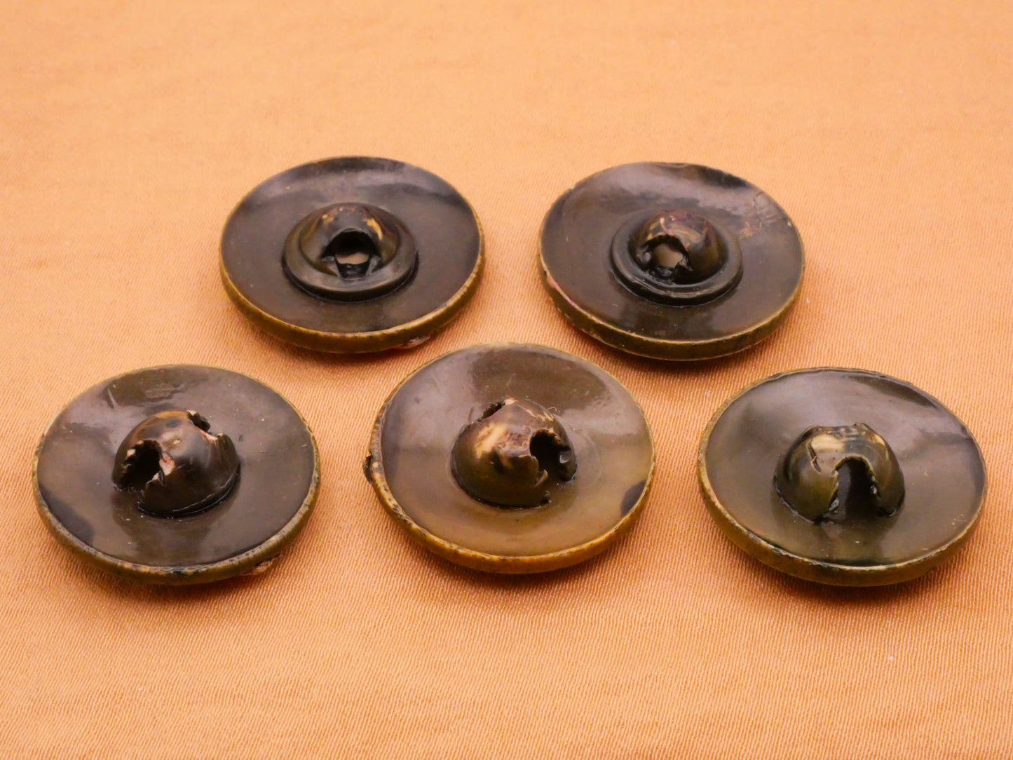 Two-Tone Wood Veneer Green Celluloid Early Plastic Button Various 22mm