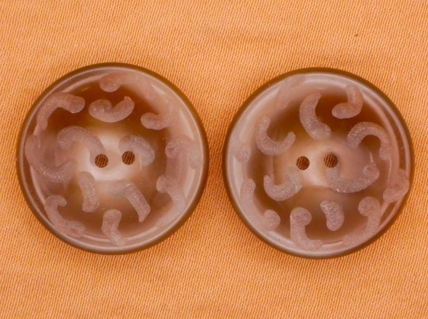 Squiggle Carved Champagne Plastic Pair of Buttons 20mm