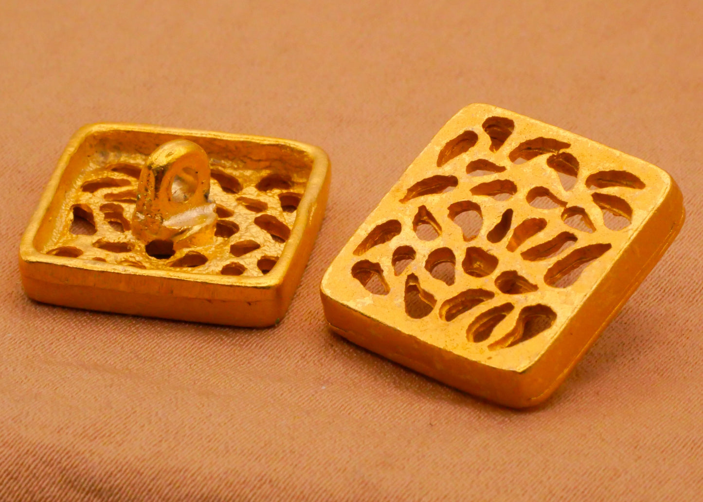 Organic Leaf Cutout Square Gold Metal Vintage Button 18x19mm