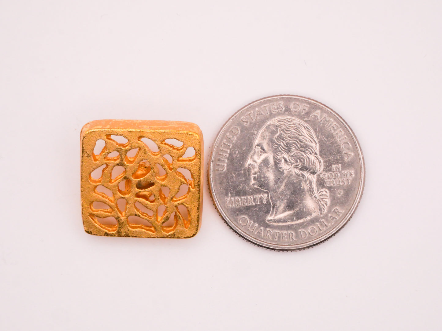 Organic Leaf Cutout Square Gold Metal Vintage Button 18x19mm