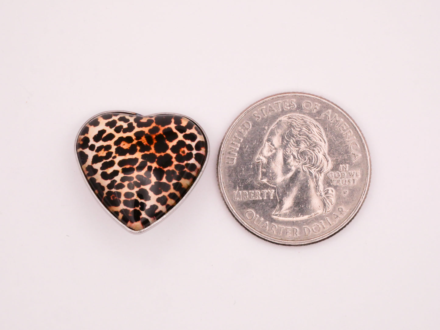Cheetah Leopard Heart Plastic Silver Metal Button 21mm