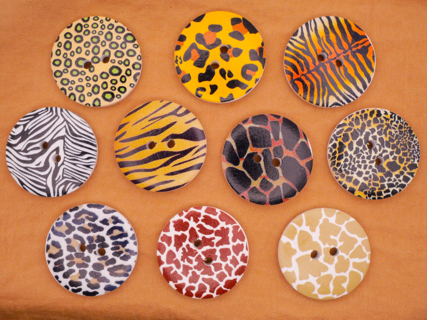 Animal Print Safari Wood Set of Ten Buttons 25mm