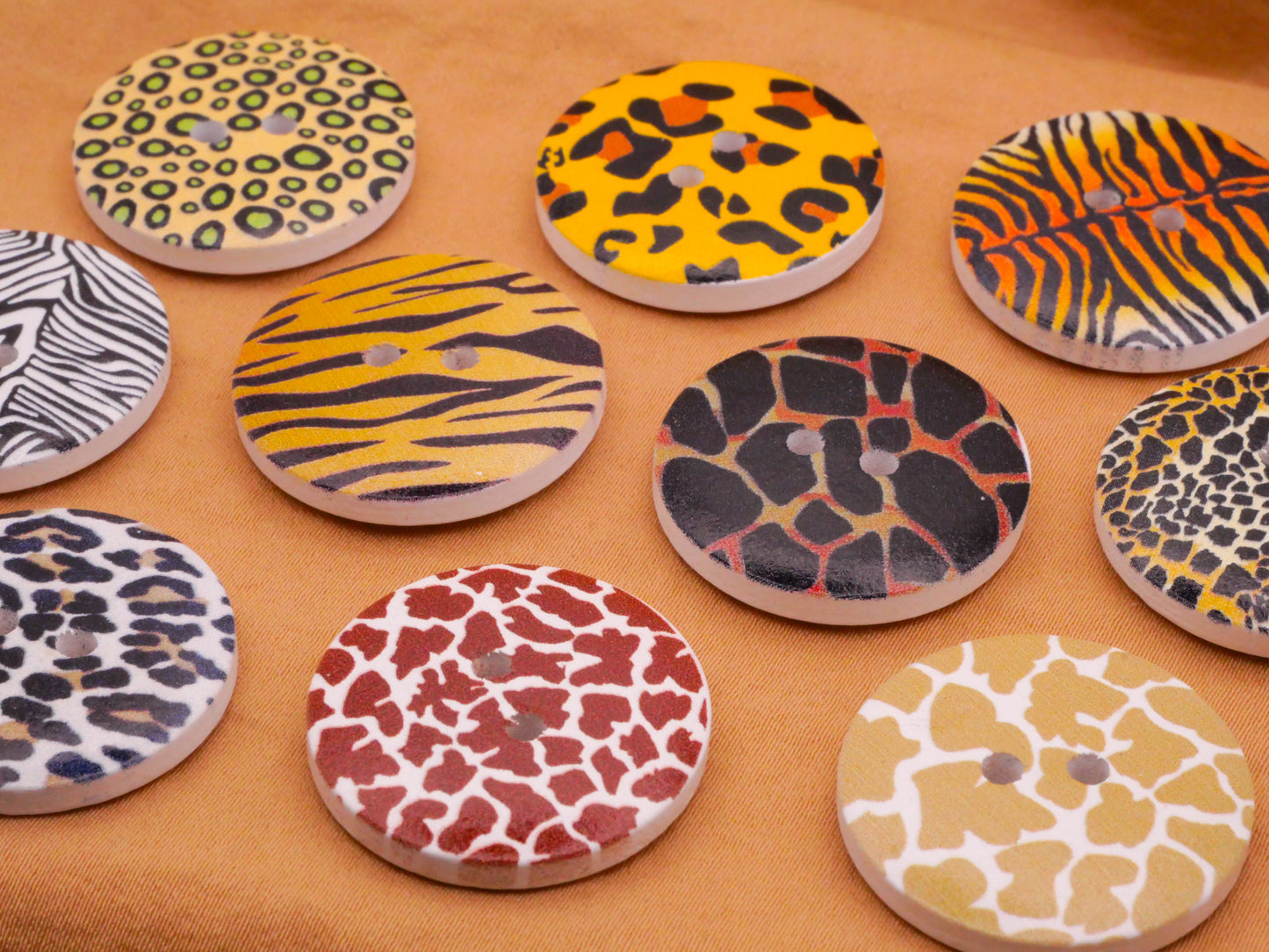 Animal Print Safari Wood Set of Ten Buttons 25mm