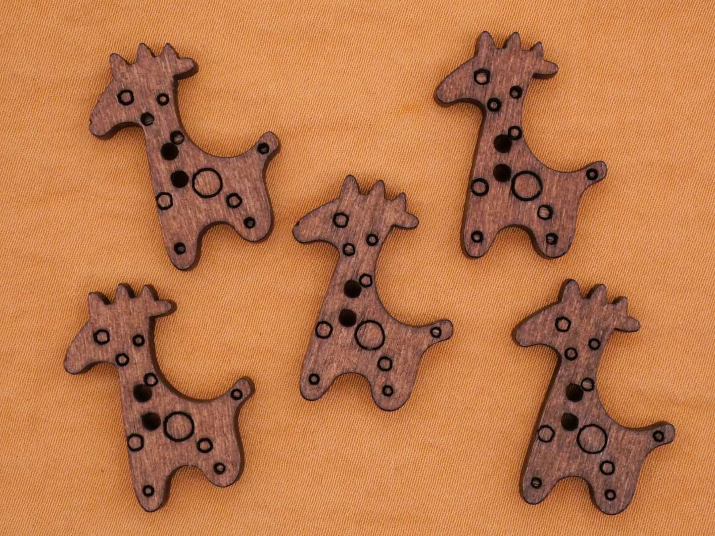 Giraffe Laser Cut Wood Set of Five Buttons 20x25mm