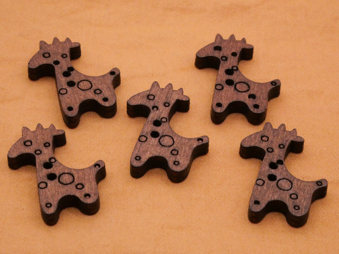 Giraffe Laser Cut Wood Set of Five Buttons 20x25mm