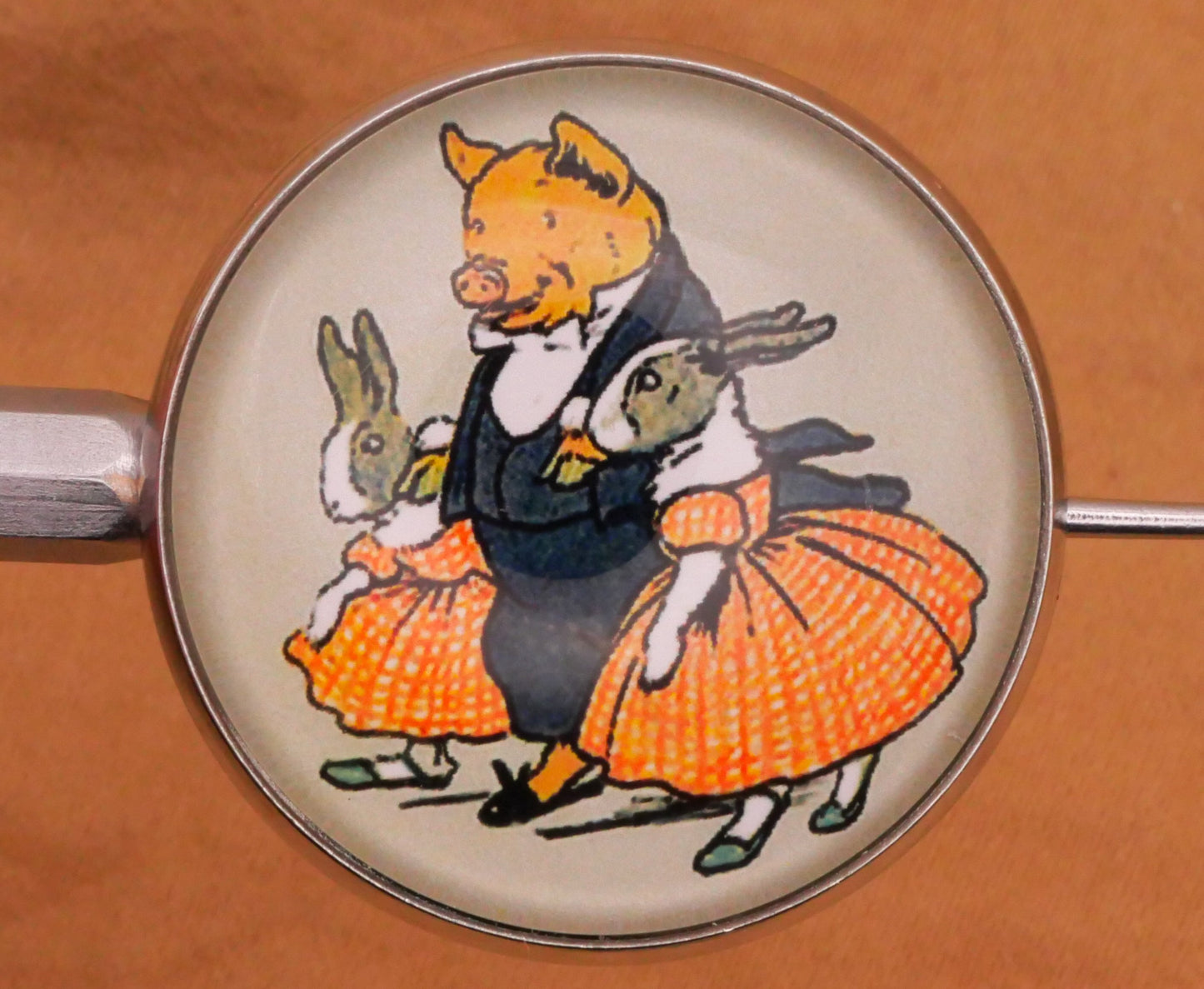 Cecil Aldins Merry Party Animal Illustration Glass Silver Metal Button Various 27mm