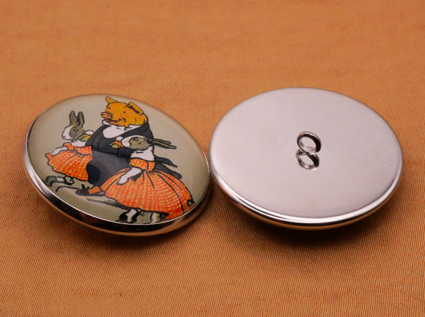 Cecil Aldins Merry Party Animal Illustration Glass Silver Metal Button Various 27mm